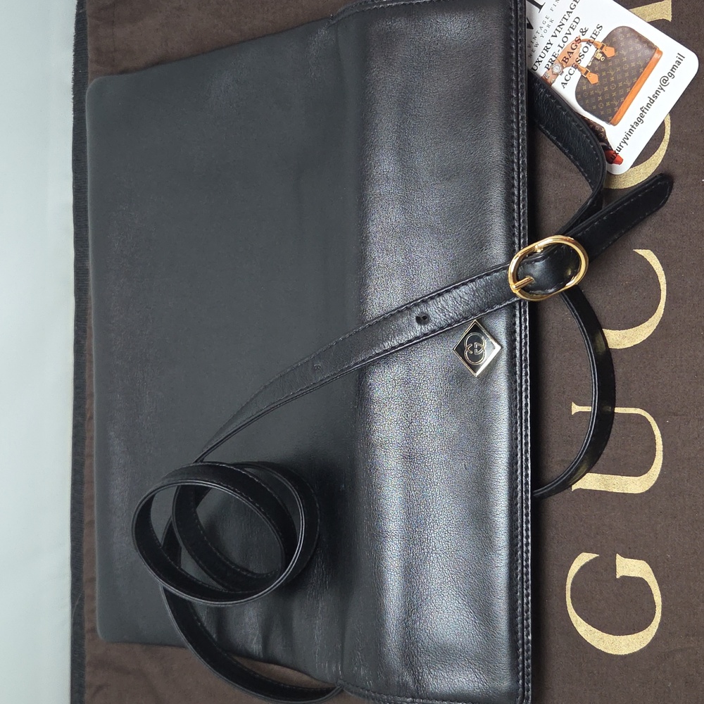 GUCCI 1970's Ultra Rare Collectable black leather clutch /crossbody/shoulder bag - Picture 15 of 17